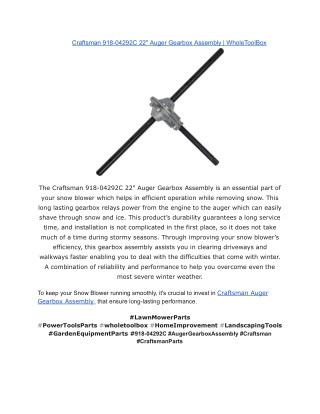Craftsman 918-04292C 22_ Auger Gearbox Assembly _ WholeToolBox