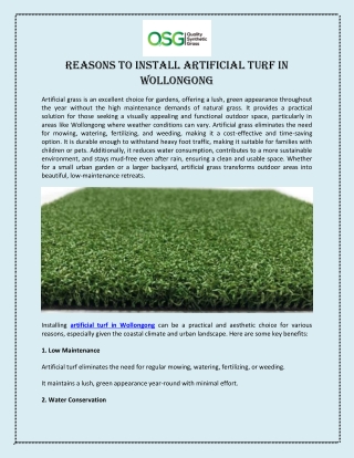 Reasons to Install Artificial Turf in Wollongong