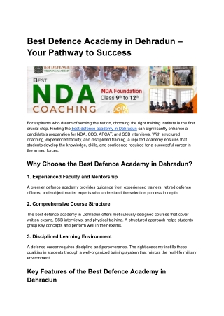 Best Defence Academy in Dehradun – Your Pathway to Success