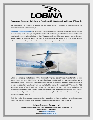 Aerospace Transport Solutions to Resolve AOG Situations Quickly and Efficiently