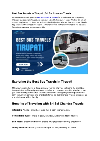 Best Bus Travels in Tirupati