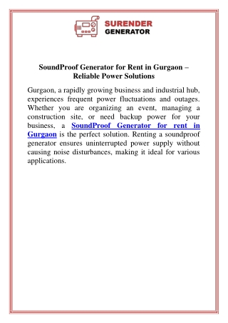 SoundProof Generator for Rent in Gurgaon  Reliable Power Solutions