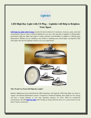LED High Bay Light with US Plug Lightdot will Help to Brighten Your Space