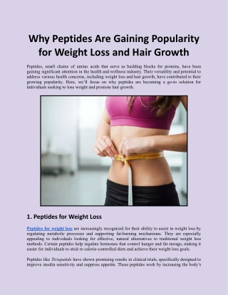 Why Peptides Are Gaining Popularity for Weight Loss and Hair Growth