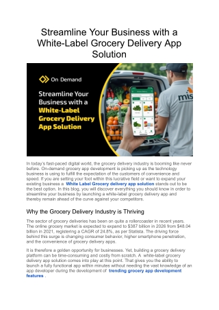 Streamline Your Business with a White-Label Grocery Delivery App Solution