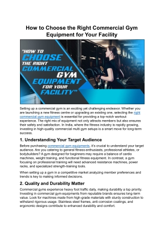 How to Choose the Right Commercial Gym Equipment for Your Facility