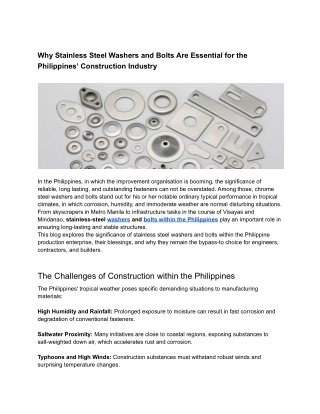 Why Stainless Steel Washers and Bolts Are Essential for the Philippines’ Construction Industry