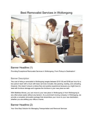 Best Removalist Services in Wollongong