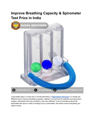 Improve Breathing Capacity & Spirometer Test Price in India