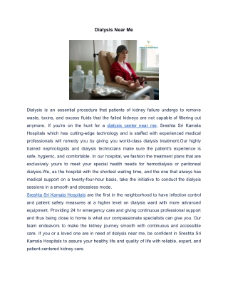 Dialysis Near Me | Sreshta Sri Kamala Hospitals