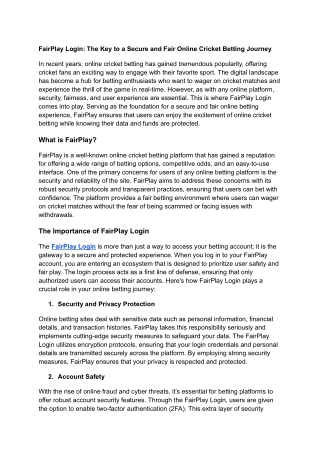 FairPlay Login_ The Key to a Secure and Fair Online Cricket Betting Journey