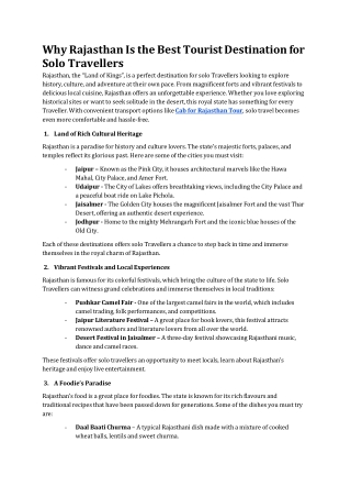 Why Rajasthan Is the Best Tourist Destination for Solo Travellers