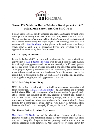 L & T Sector 128 Noida Properties - Om Sai Global