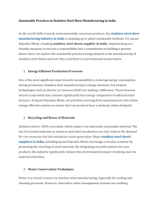 Sustainable Practices in Stainless Steel Sheet Manufacturing in India