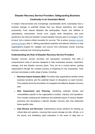 The Importance of Disaster Recovery Service Providers