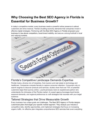 Why Choosing the Best SEO Agency in Florida is Essential for Business Growth