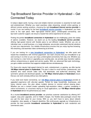 Top Broadband Service Provider in Hyderabad – Get Connected Today