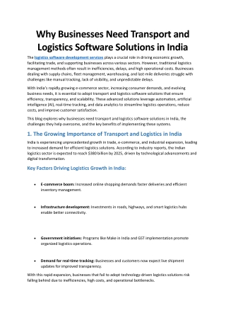 Why Businesses Need Transport and Logistics Software Solutions in India