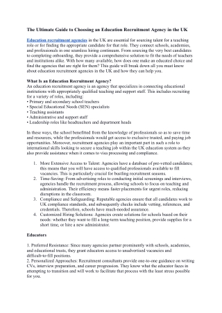 Choosing an Education Recruitment Agency in the UK