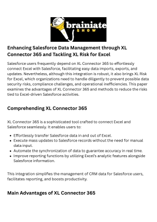 Enhancing Salesforce Data Management through XL Connector 365 and Tackling XL Risk for Excel