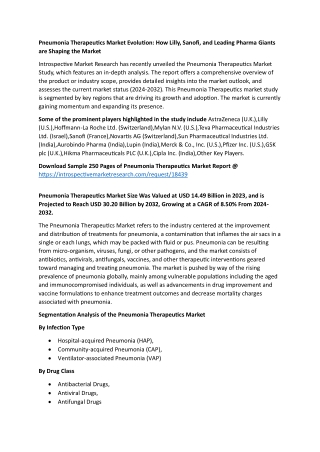 Pneumonia Therapeutics Market Evolution: How Lilly, Sanofi, and Leading Pharma