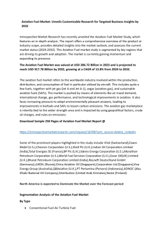 Aviation Fuel Market: Unveils Customizable Research for Targeted Business Insigh