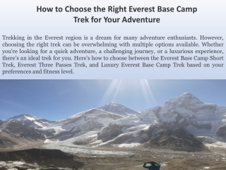How to Choose the Right Everest Base Camp Trek for Your Adventure