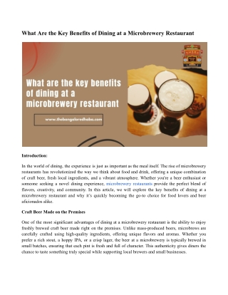What Are the Key Benefits of Dining at a Microbrewery Restaurant