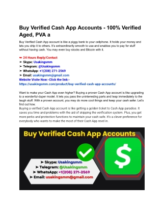 Buy Verified Cash App Accounts - 100% Verified Aged, PVA a