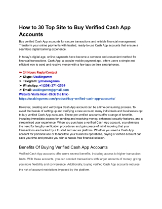 How to 30 Top Site to Buy Verified Cash App Accounts