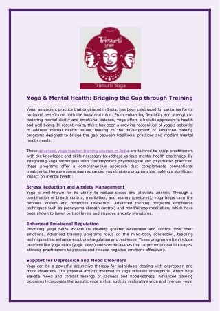 Yoga & Mental Health: Bridging the Gap through Training