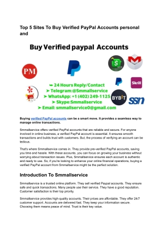 Top 5 Sites To Buy Verified PayPal Accounts personal and