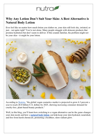 Why Any Lotion Don’t Suit Your Skin: A Best Alternative is Natural Body Lotion