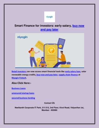 Smart Finance for investors early salary, buy now and pay later