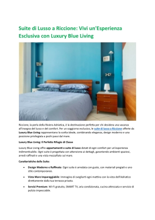 Suite di Lusso a Riccione  Vivi un'Esperienza Esclusiva con Luxury Blue Living