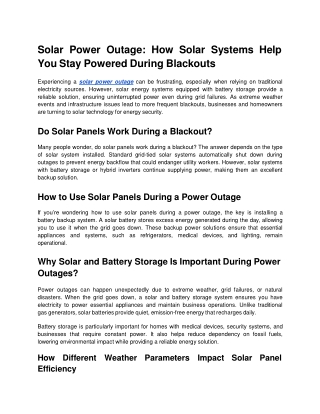 Solar Power Outage