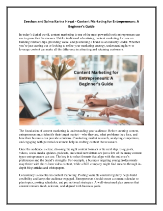 Zeeshan and Salma Karina Hayat - Content Marketing for Entrepreneurs -A Beginner’s Guide