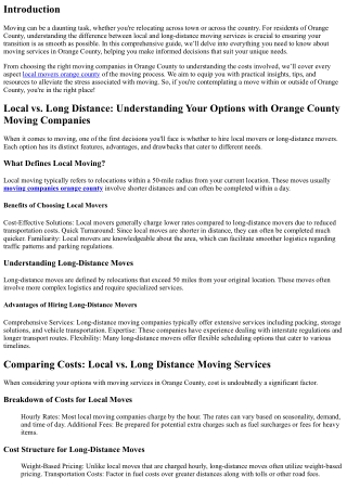 Local vs. Long Distance: Understanding Your Options with Orange County Moving Co