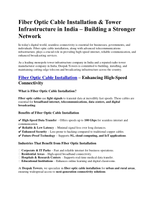 Fiber Optic Cable, Tower Infrastructure in India