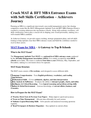 Crack MAT, IIFT , Soft Skills Certification for MBA Exams