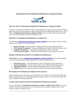 Choosing the Best Swimming Pool Maintenance Company in Dubai
