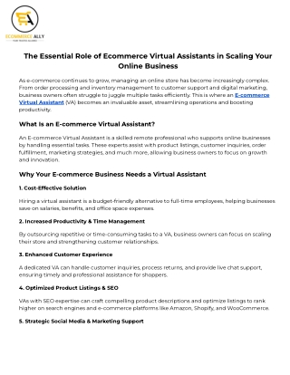 The Essential Role of Ecommerce Virtual Assistants in Scaling Your Online Business