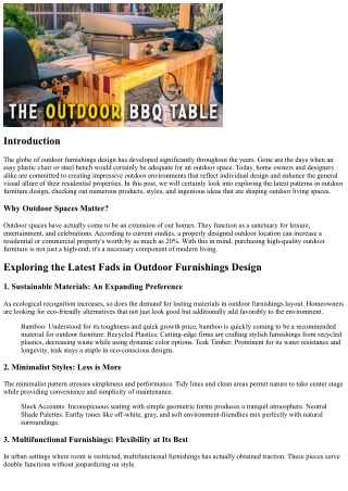 Discovering the most up to date Fads in Outdoor Furnishings Layout