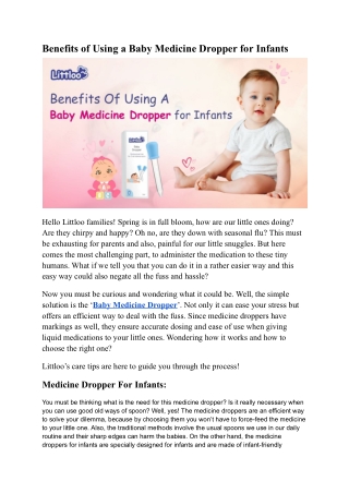 Benefits of Using a Baby Medicine Dropper for Infants