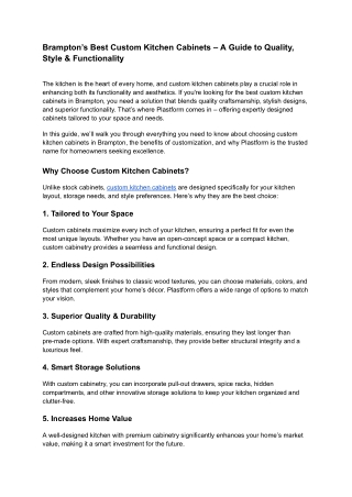Brampton’s Best Custom Kitchen Cabinets – A Guide to Quality, Style & Functionality