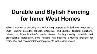 Durable and Stylish Fencing for Inner West Homes