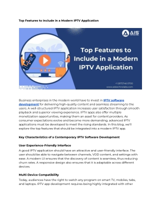 Top Features to Include in a Modern IPTV Application