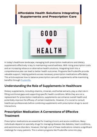Affordable Health Solutions Integrating Supplements and Prescription Care