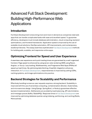 Advanced Full Stack Development Building High-Performance We