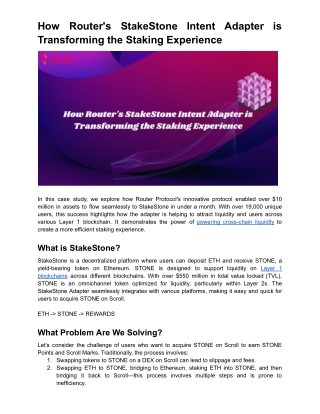 How Router's StakeStone Intent Adapter is Transforming the Staking Experience